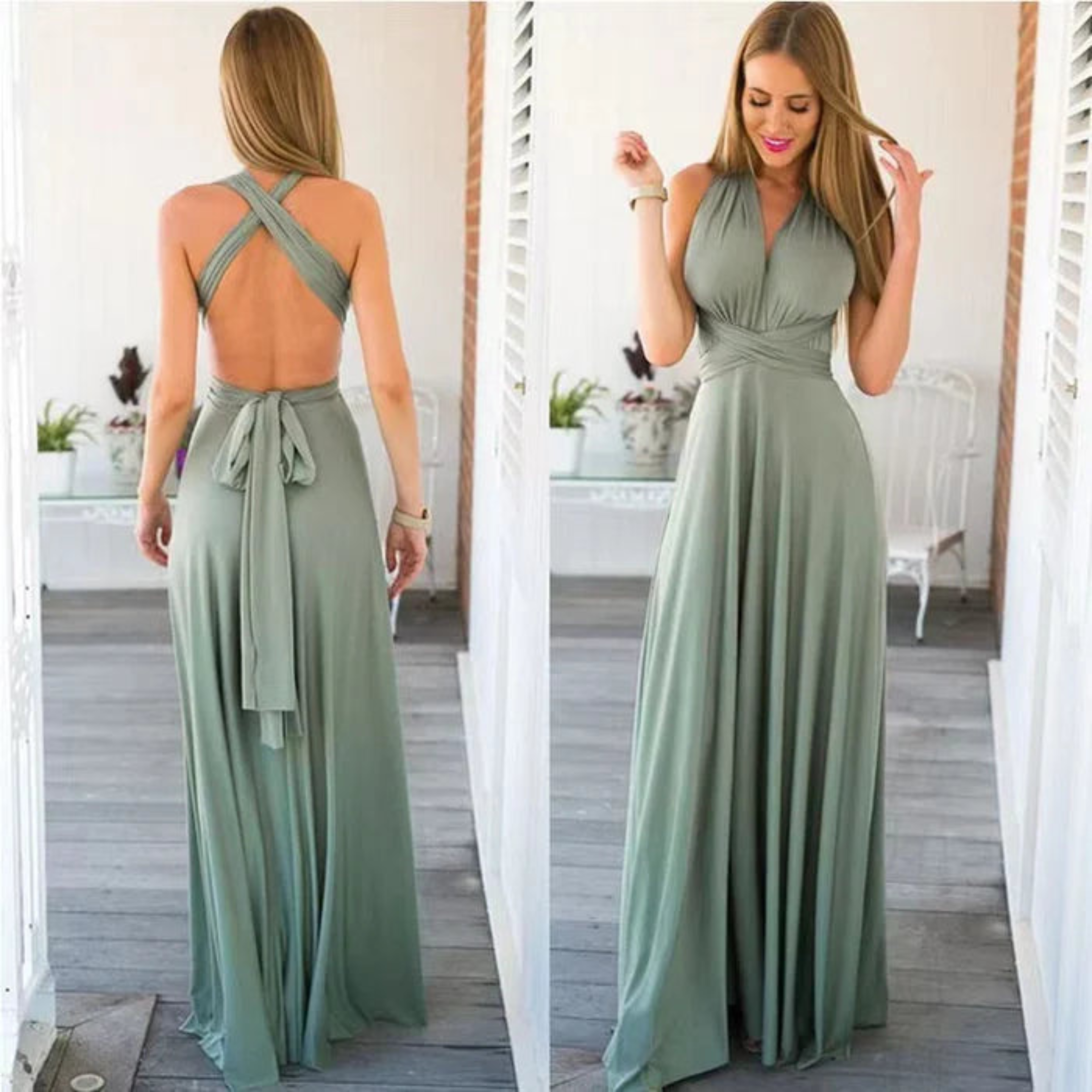 Women's Maxi Dress Open Back Convertible