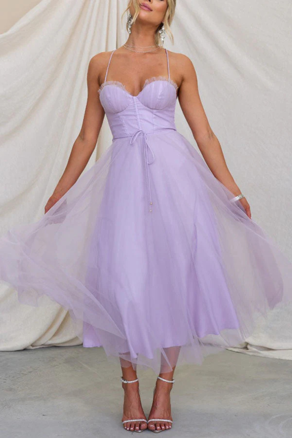 Women’s Sweetheart Neck Tulle Midi Dress