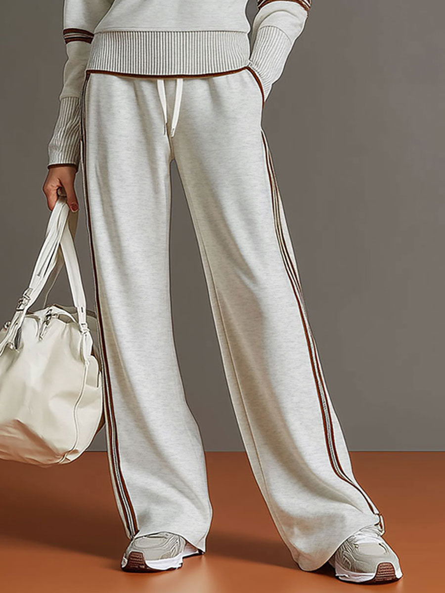Women's Half-Zip Collared Sweatshirt & Wide-Leg Trouser Set