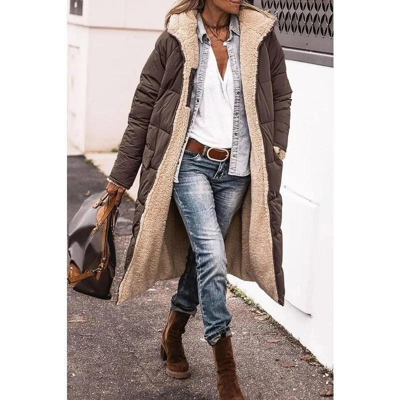 Stylish Women's Longline Puffer Jacket with Sherpa Lining