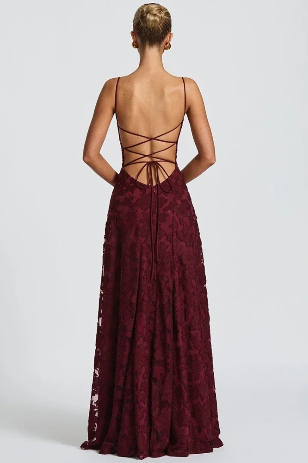 Women's Floral Jacquard Lace-Up Maxi Dress