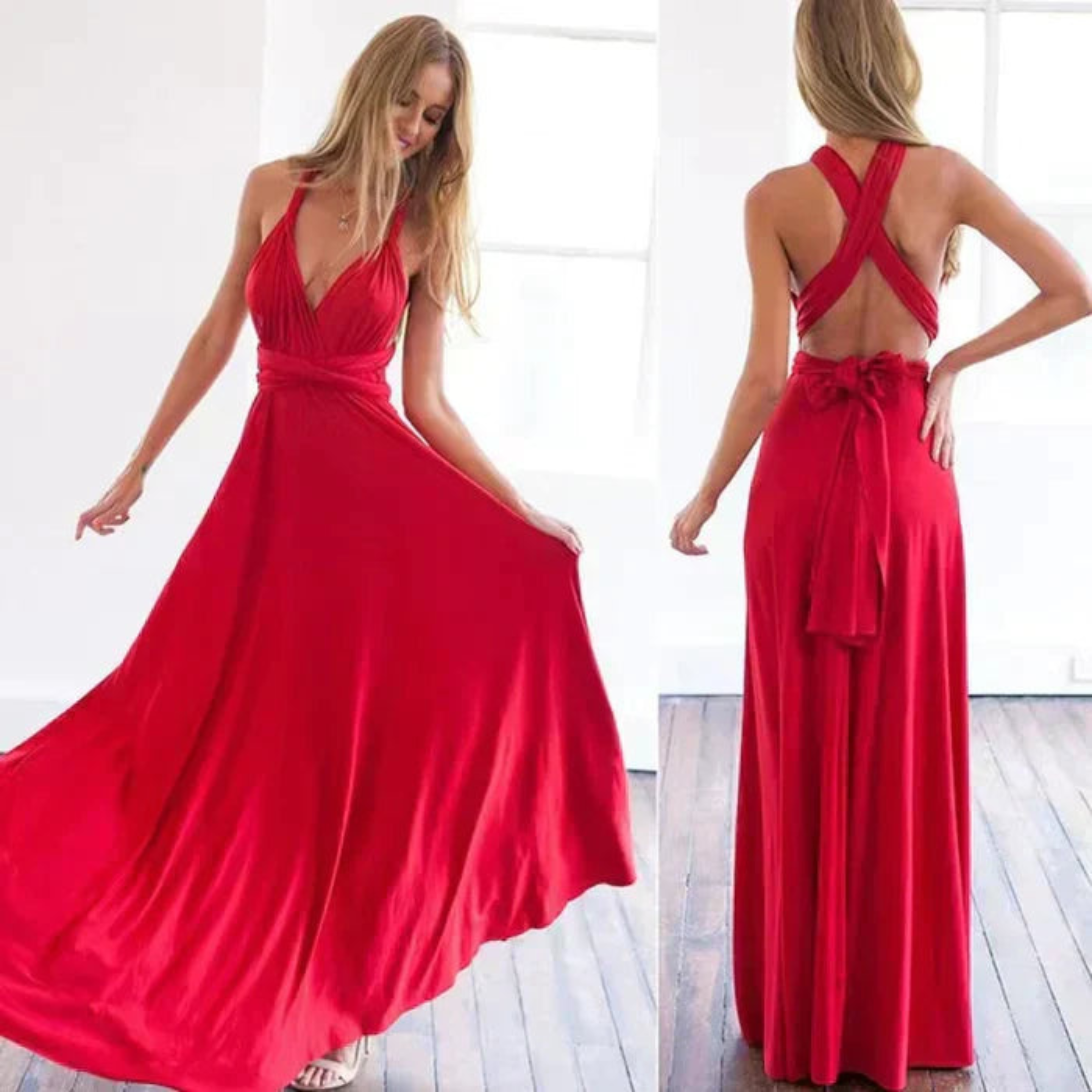 Women's Maxi Dress Open Back Convertible