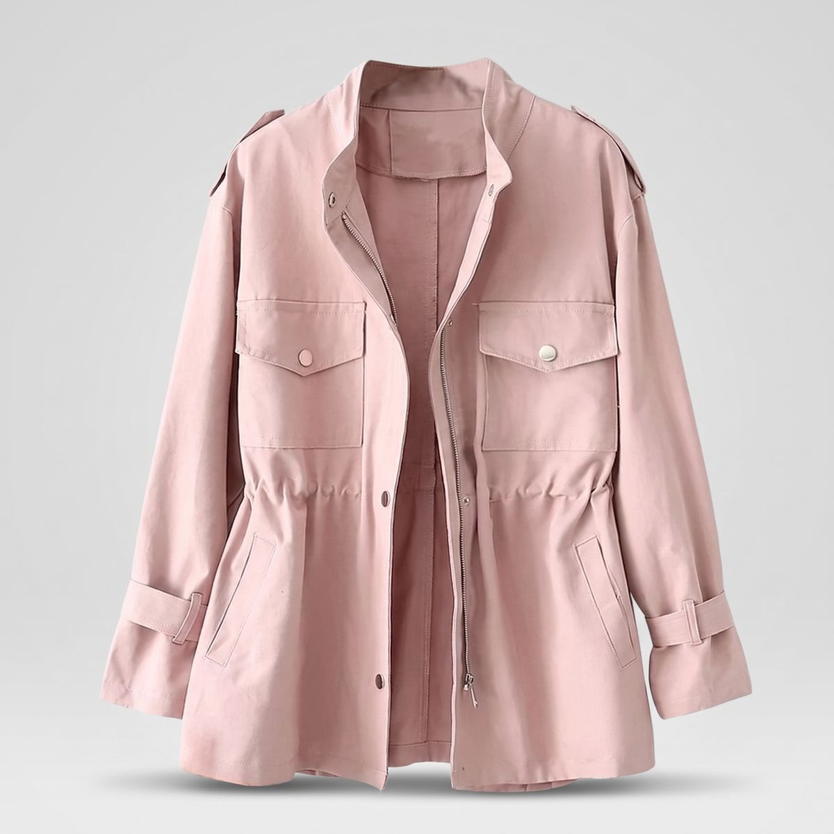 Women's Button-Up Casual Jacket with Drawstring Waist