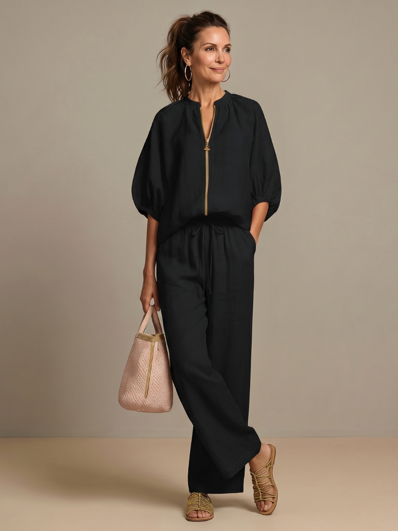 Women's Relaxed Zip-Up Two-Piece Set