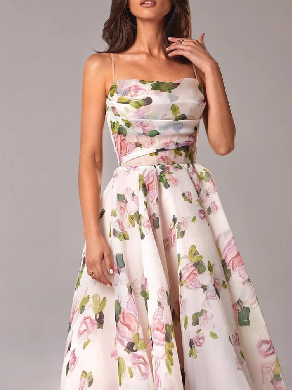 Women's Strapless Printed Swing Midi Dress