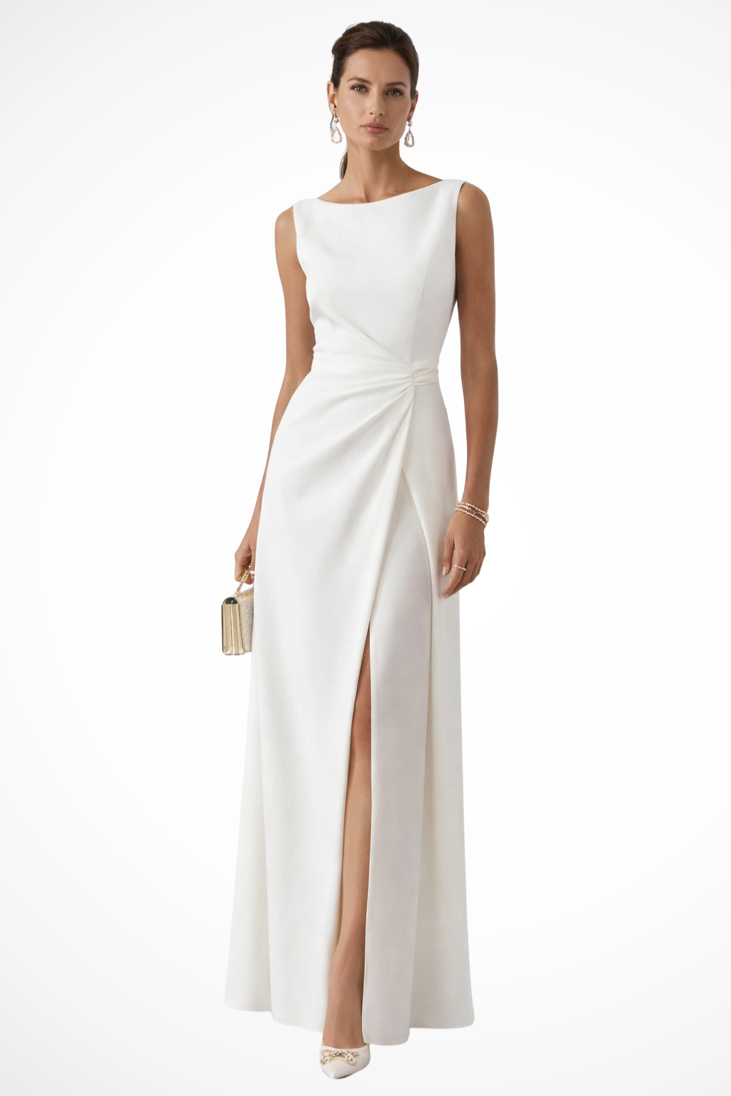 Women’s Elegant Sleeveless Ruched Waist Maxi Dress with Side Slit