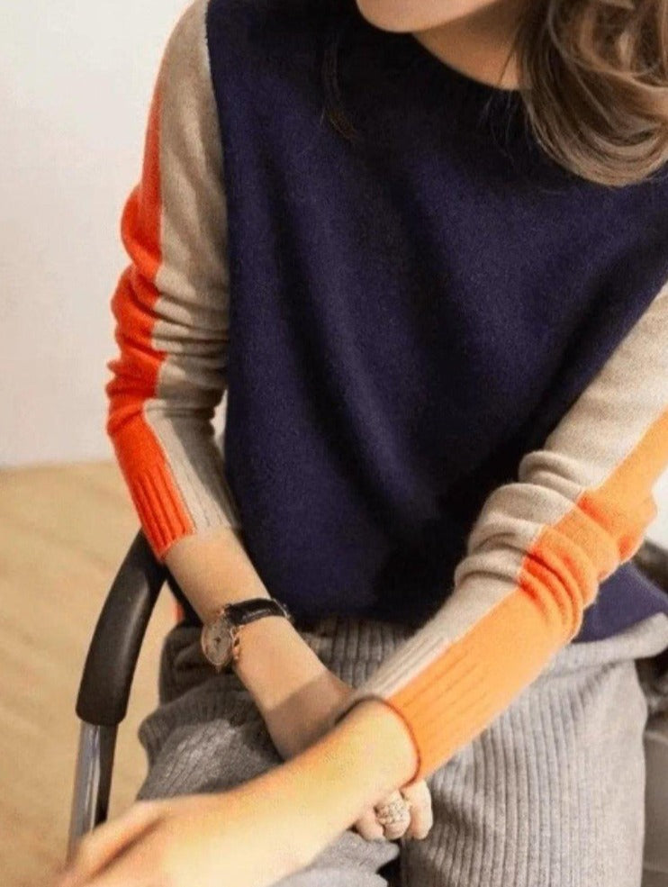 Women's Color Block Knit Sweater with Contrast Sleeves