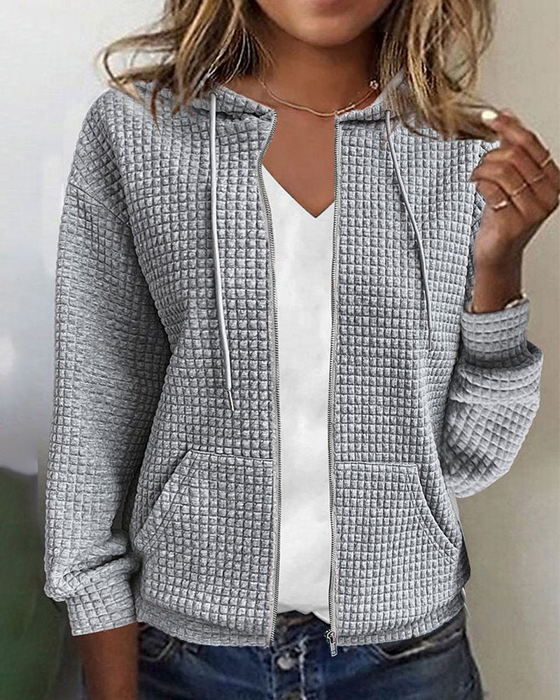 Women's Textured Zip-Up Hoodie Relaxed Fit