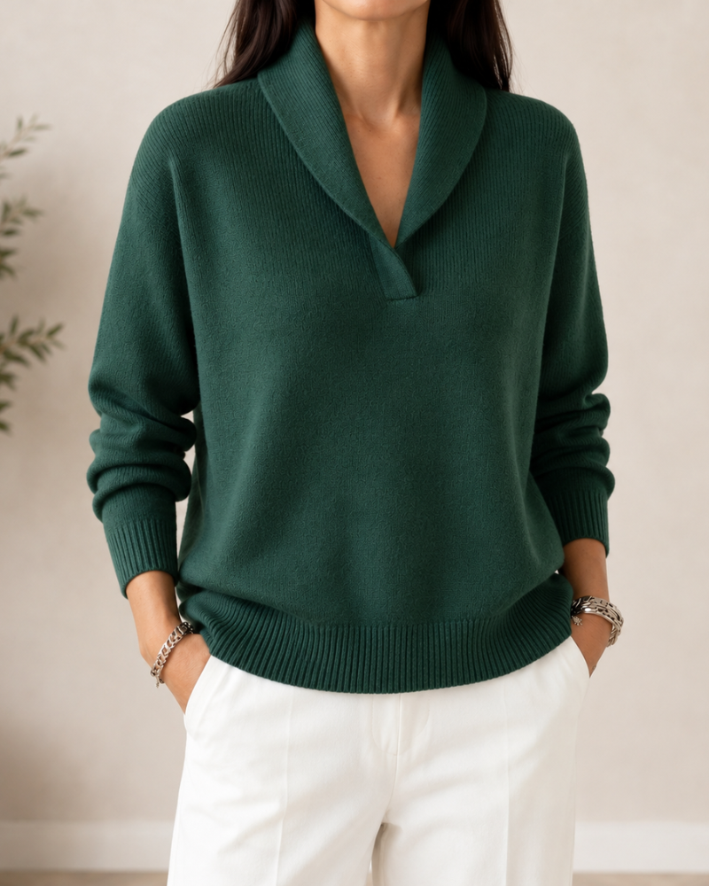 Women's Relaxed V-Neck Shawl Collar Sweater