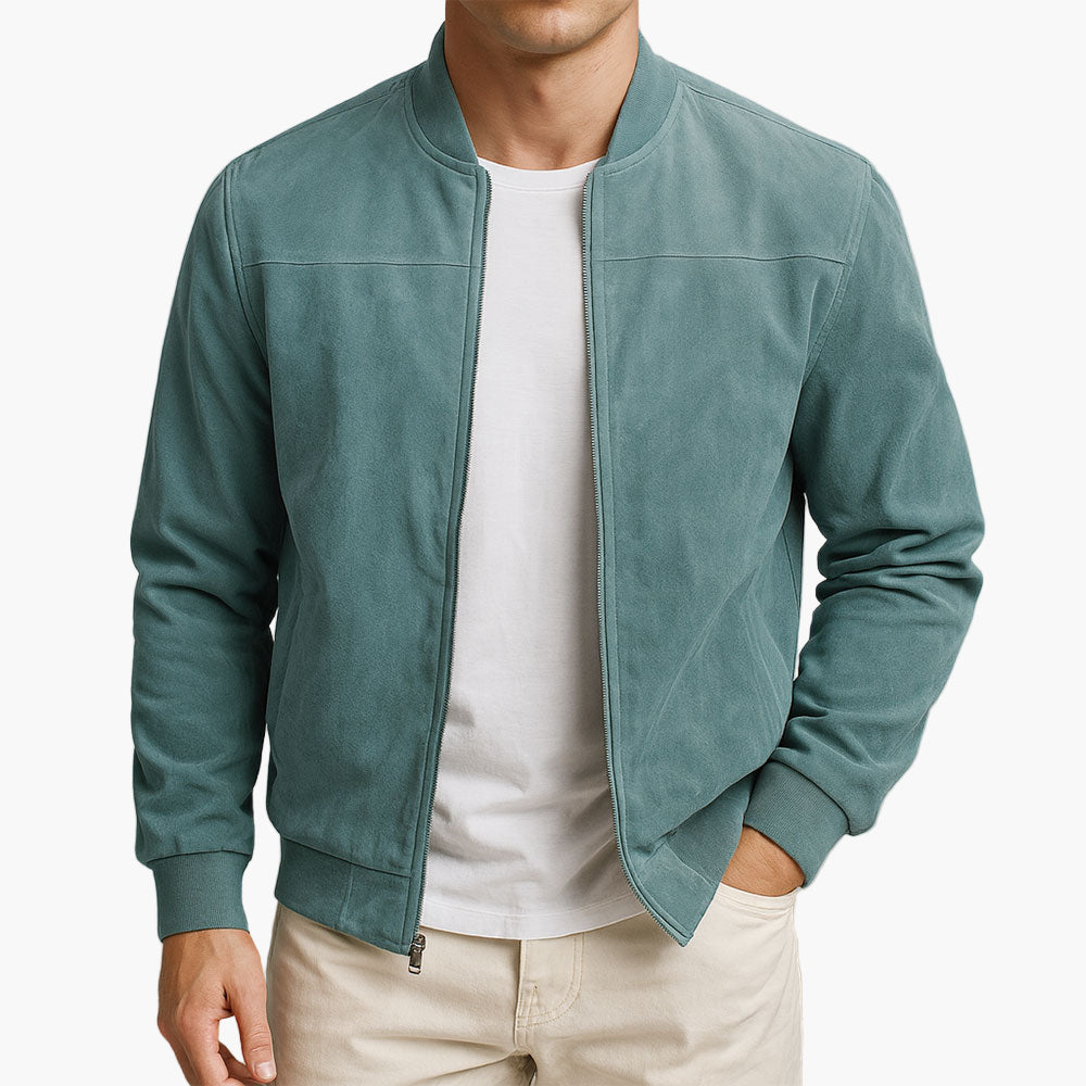 Men’s Suede-Look Zip-Up Bomber Jacket
