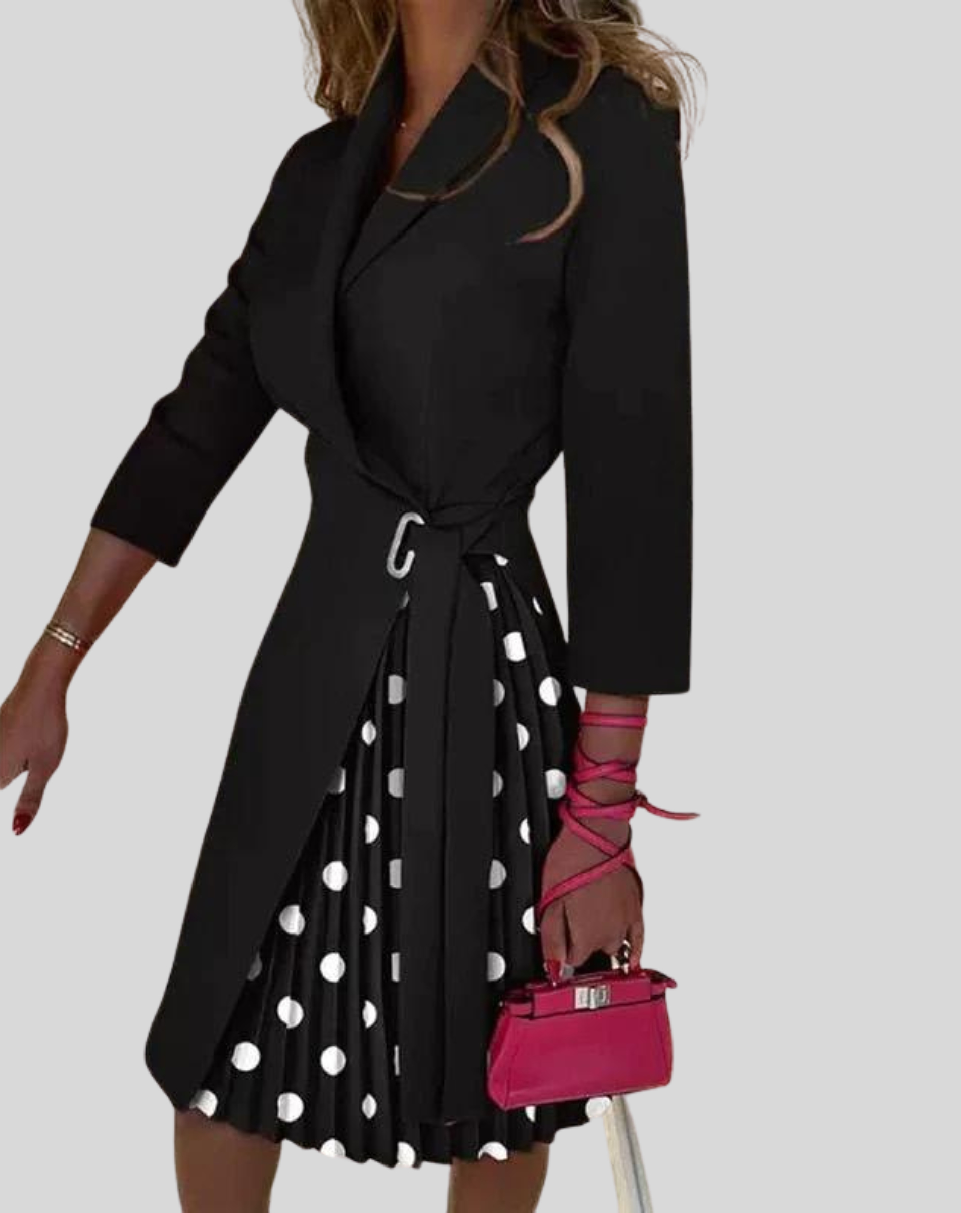 Women's Pleated Wrap Midi Dress with Tie Waist