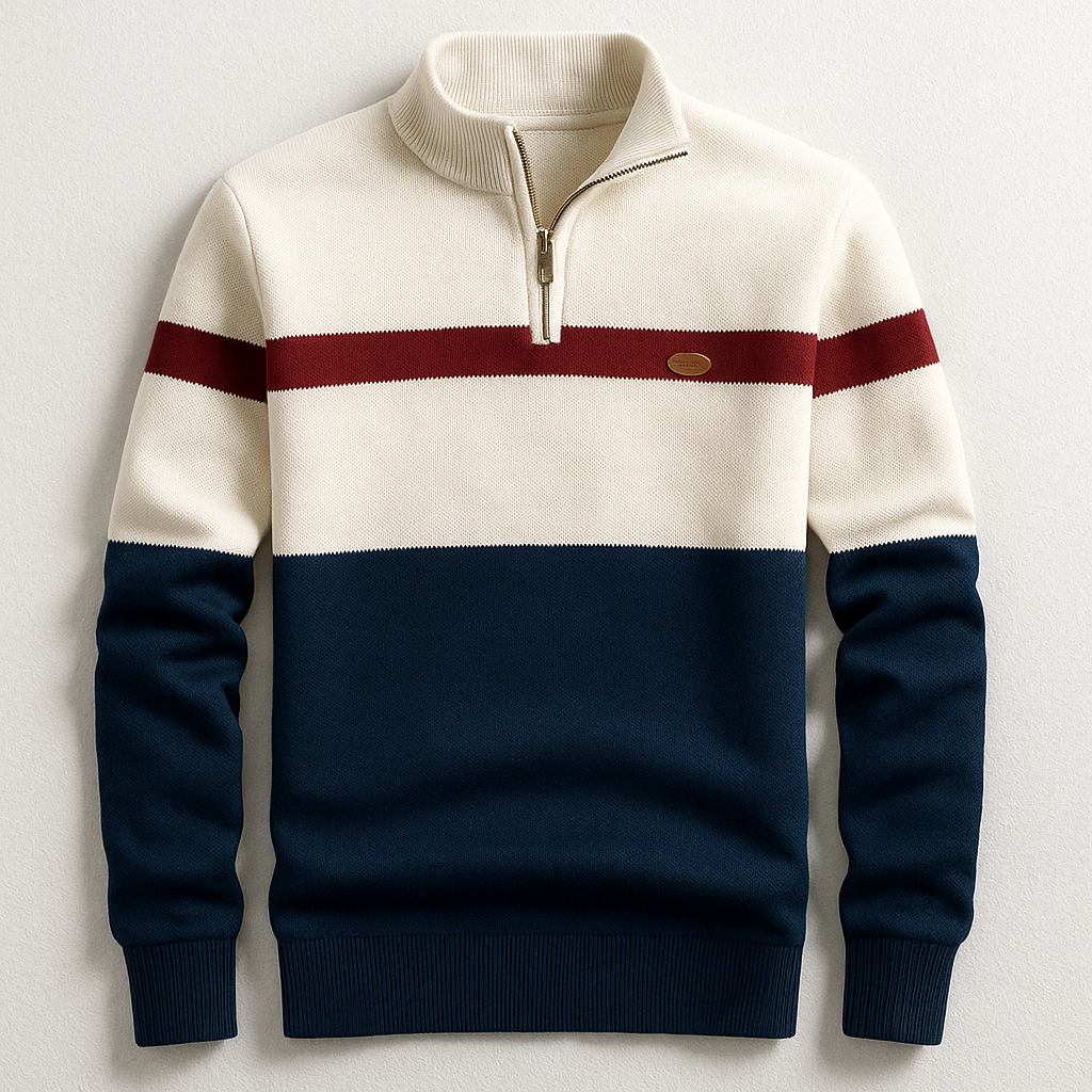 Men's Color Block Quarter Zip Knit Sweater