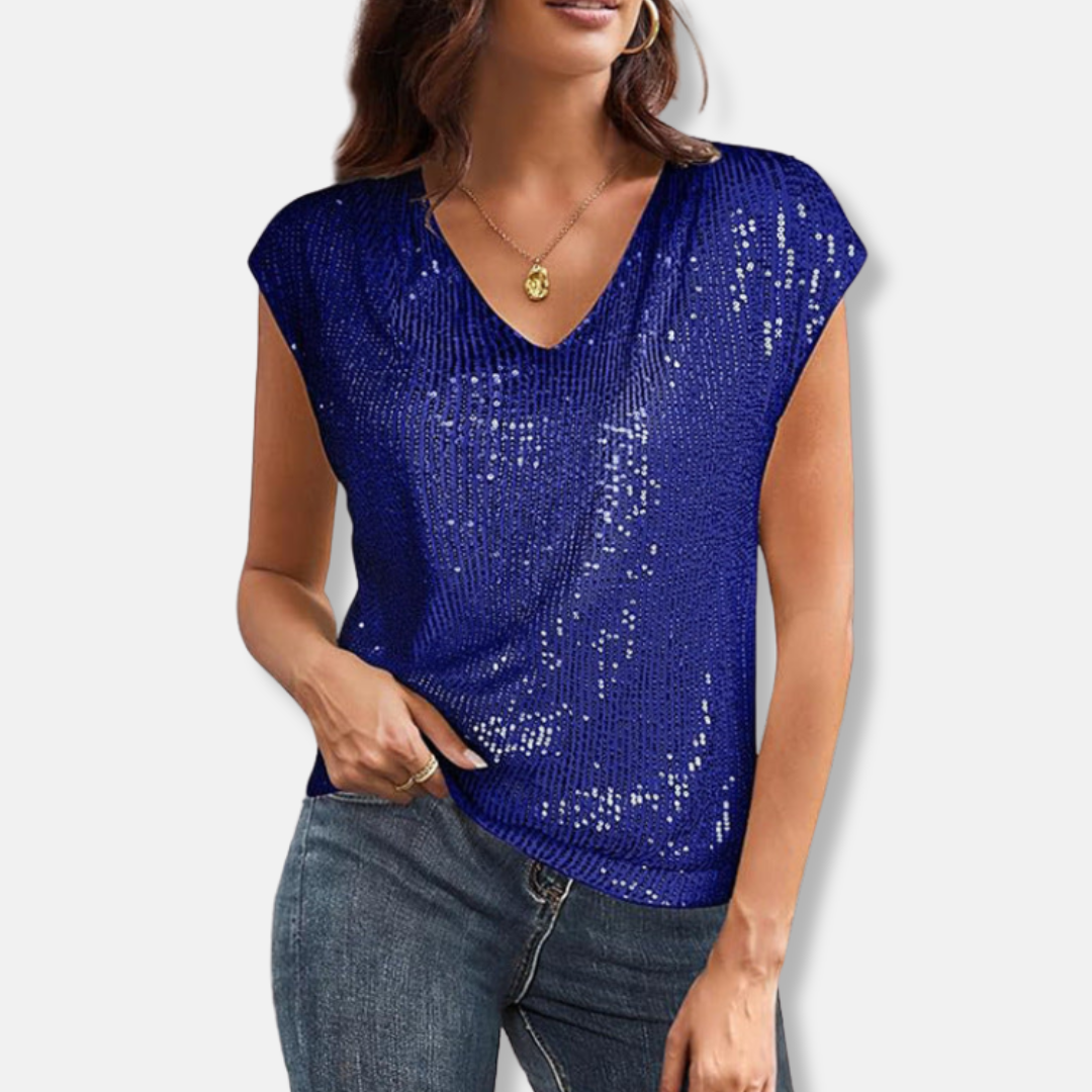 Women’s Sequin Sparkly V-Neck Sleeveless Top