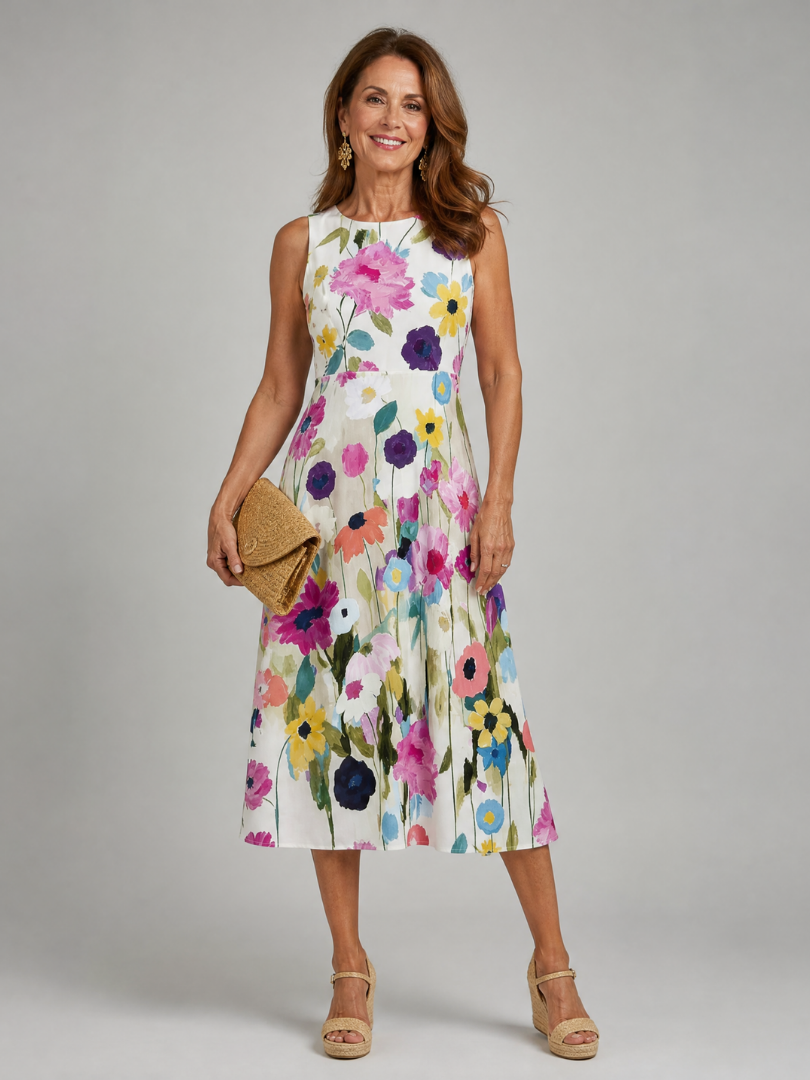 Women's Floral Print Sleeveless Midi Dress