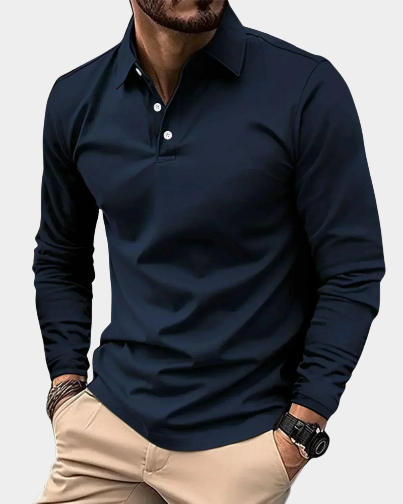 Men's Long-Sleeve Polo Collared Shirt