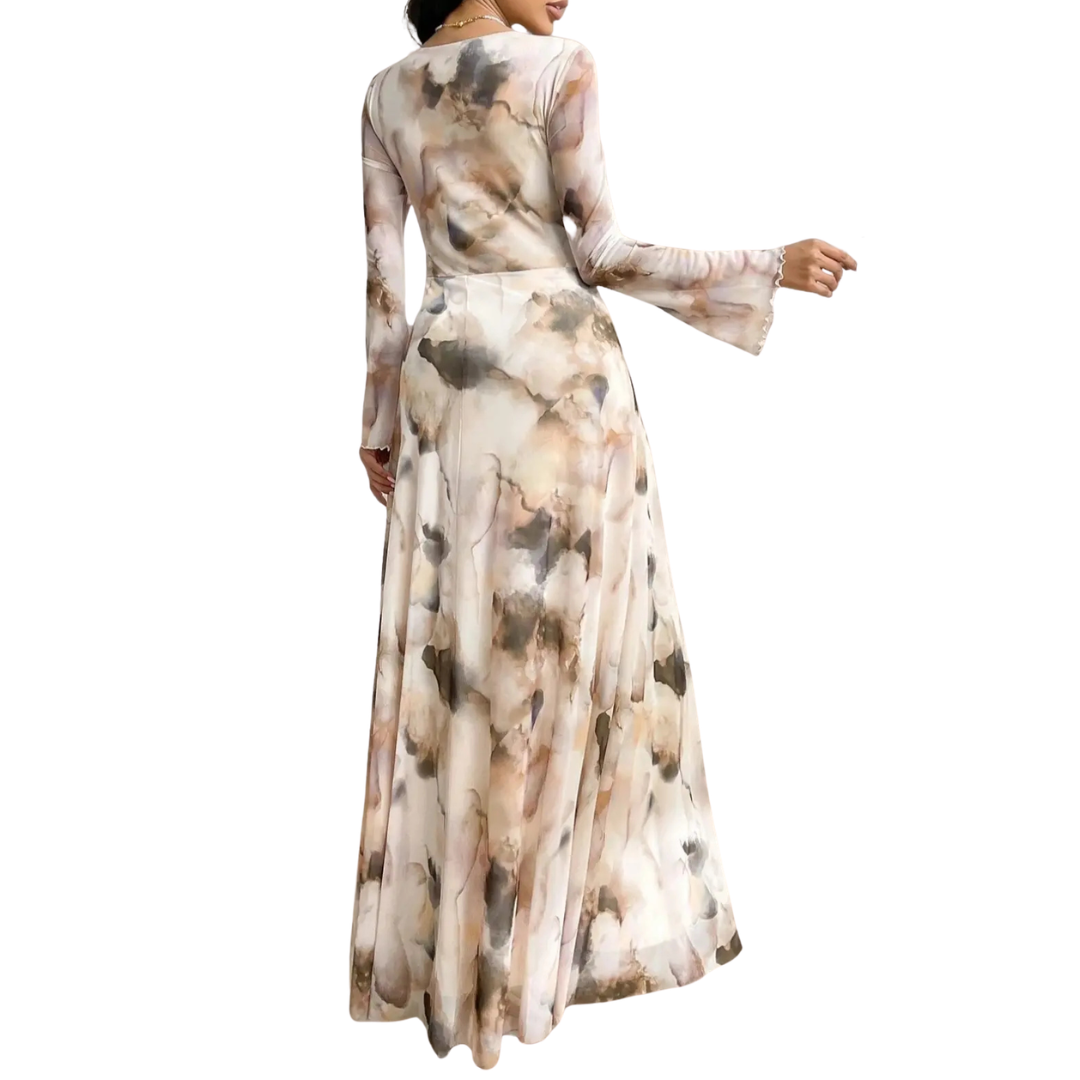 Women's Tie-Dye Mesh Long-Sleeve Dress