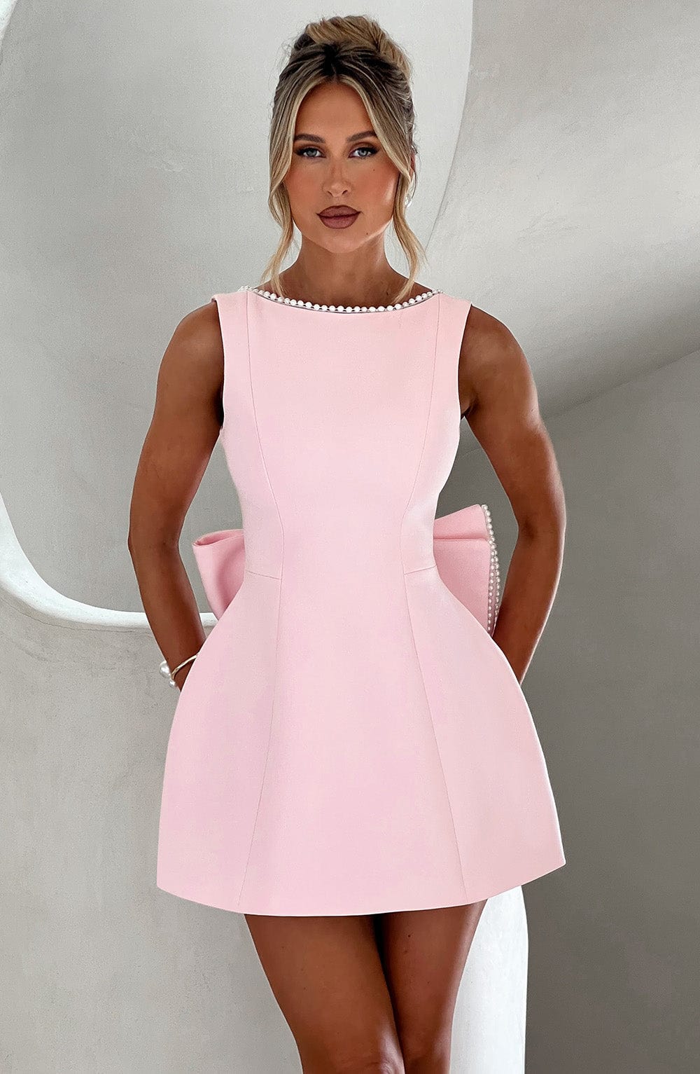 Women’s Open Back Bow Detail Mini Dress for Parties and Special Occasions