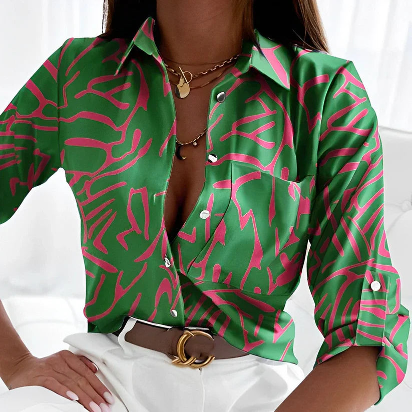 Women’s Bold Abstract Print Button-Up Blouse