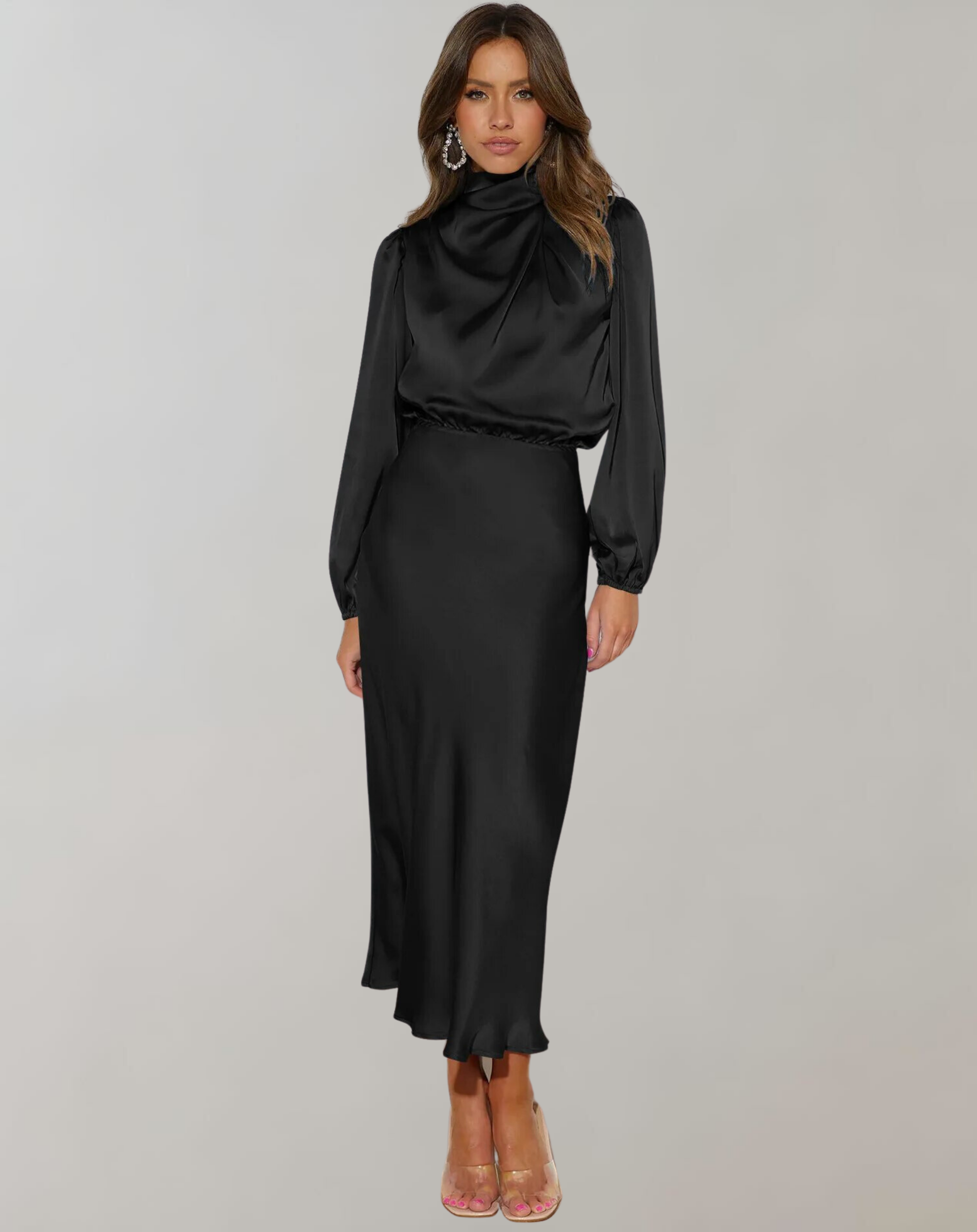 Elegant Satin Dress with Long Sleeves