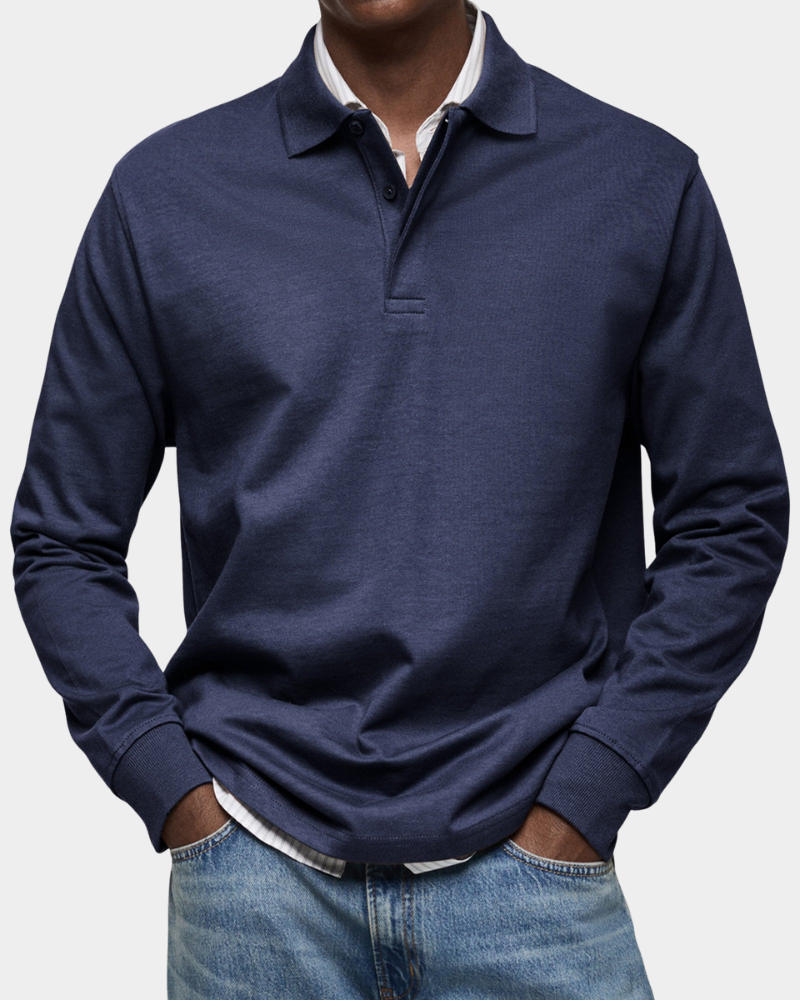 Men's Long Sleeve Polo Shirt Casual Pullover Top
