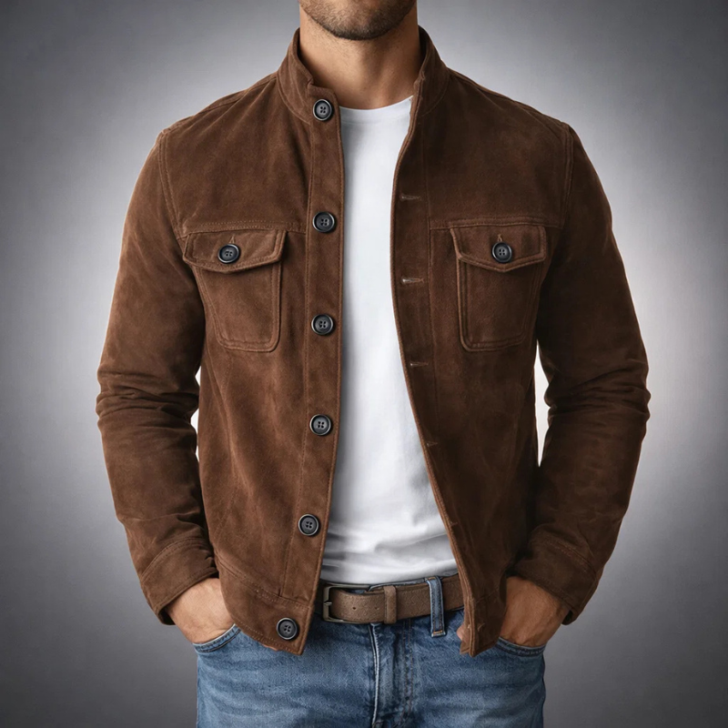 Men’s Suede-Style Stand Collar Jacket