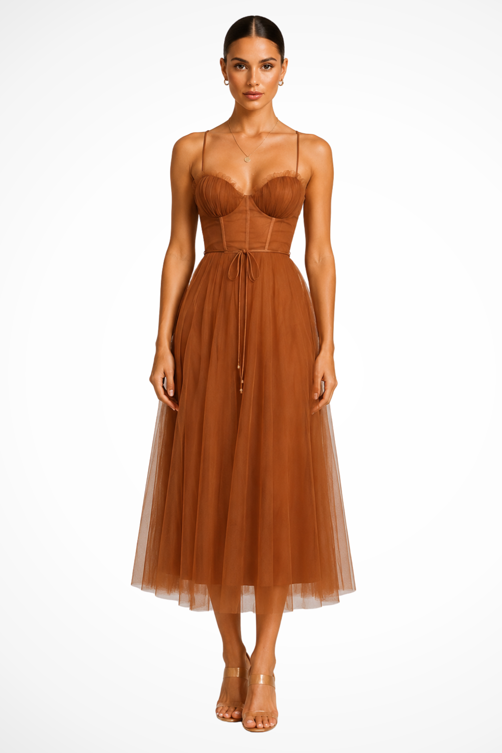 Women’s Sweetheart Neck Tulle Midi Dress