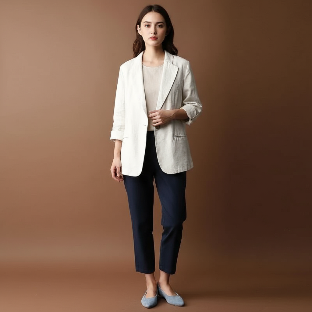 Women's Single-Breasted Linen Blend Blazer