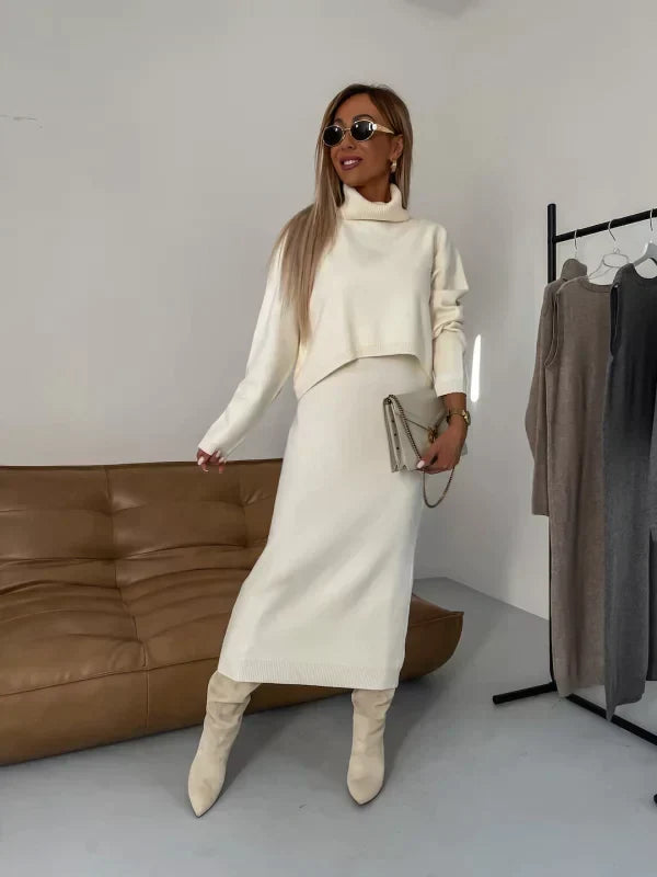 Women's Midi Dress & Turtleneck Sweater Set