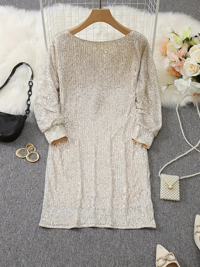 Women’s Sequin Mini Dress with Off-Shoulder Neckline
