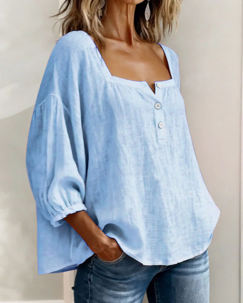 Women's Relaxed Square Neck Balloon Sleeve Blouse