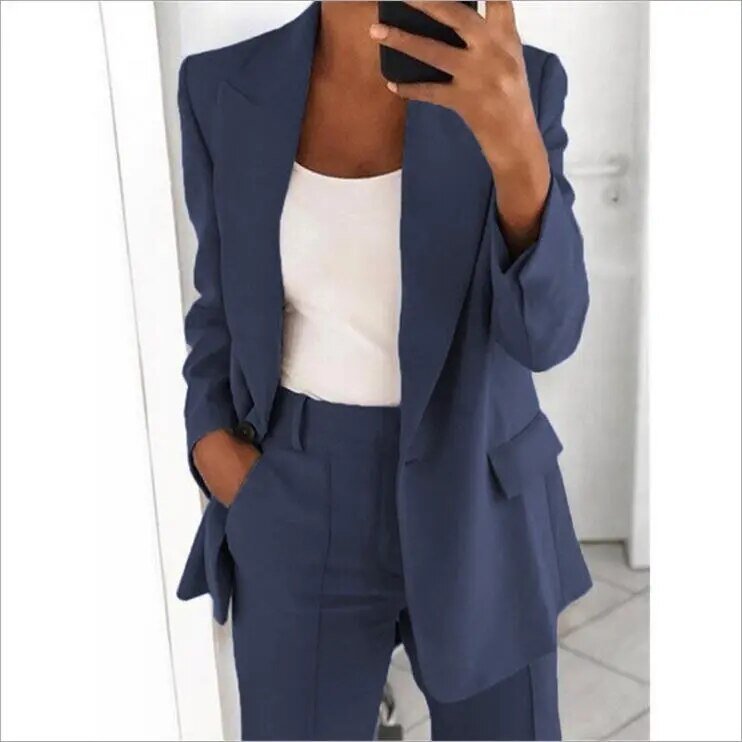 Women's Tailored Blazer & Straight-Leg Pants Set