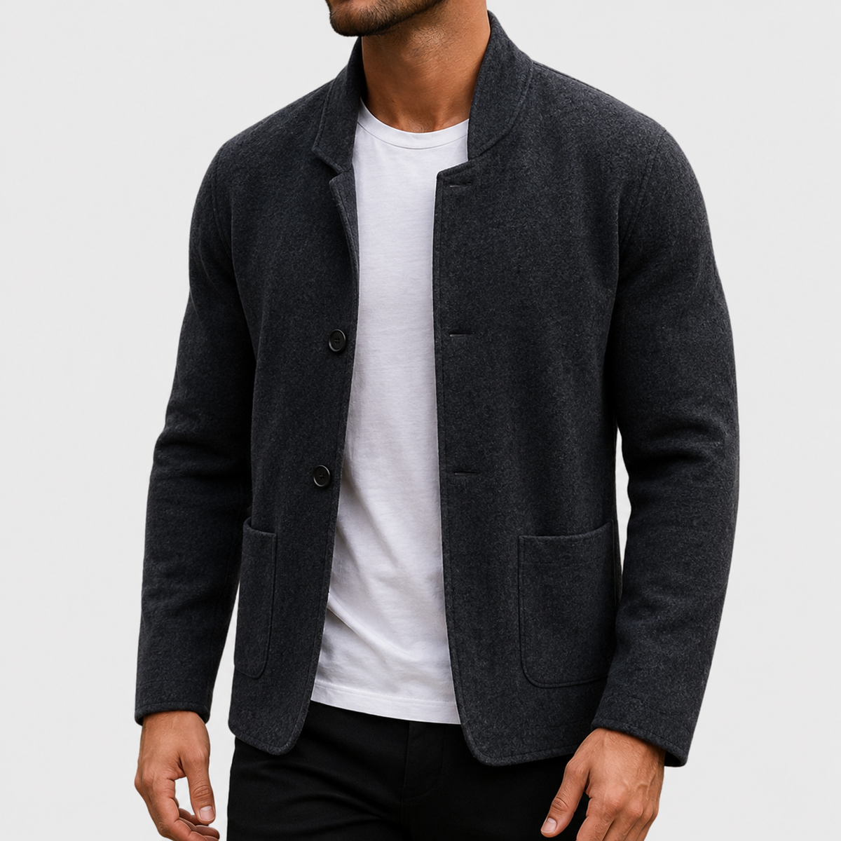 Men’s Button-Front Knit Cardigan with Notched Collar