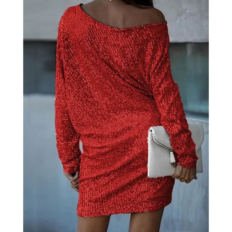 Women’s Sequin Mini Dress with Off-Shoulder Neckline