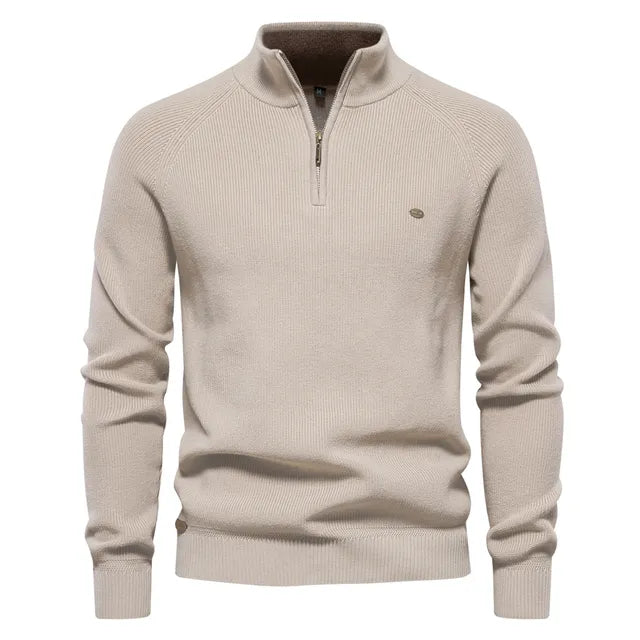 Men's Knit Quarter-Zip Classic Ribbed Sweater