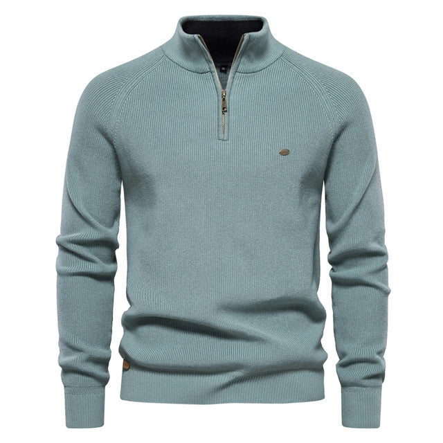 Men's Knit Quarter-Zip Classic Ribbed Sweater