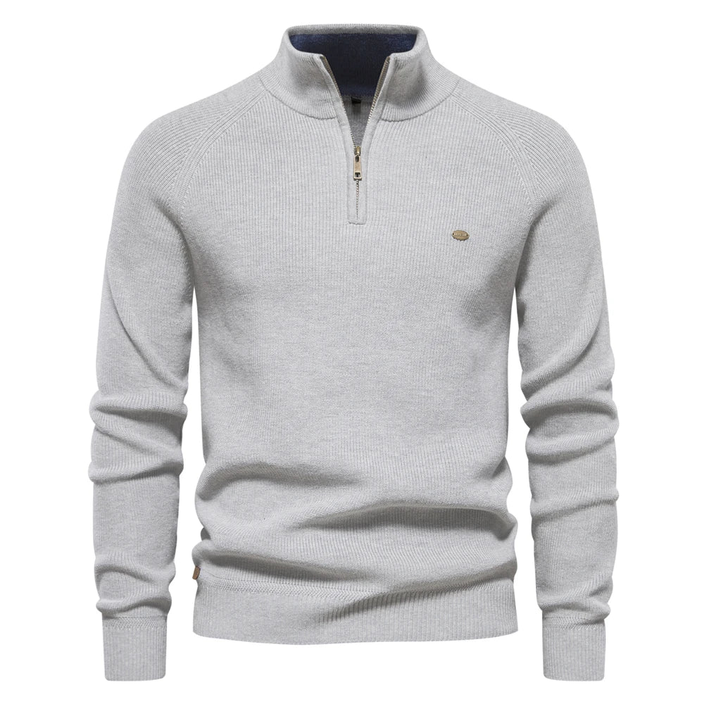 Men's Knit Quarter-Zip Classic Ribbed Sweater