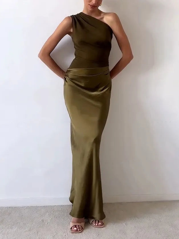 One Shoulder Maxi Dress with Sleek Silhouette