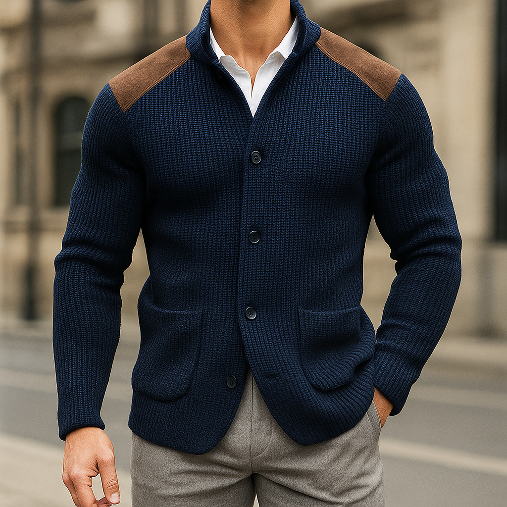 Men's Knitted Blazer with Suede Accents