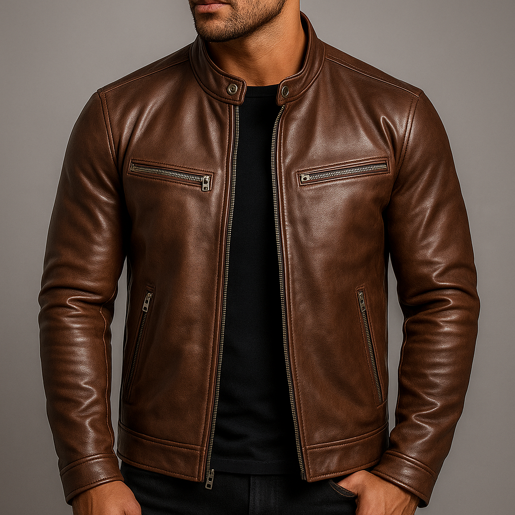 Men's Classic Faux Leather Zip-Up Jacket