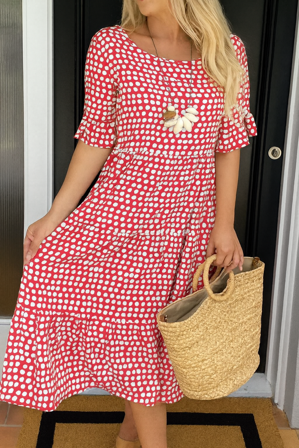 Women's Charming Gingham Tiered Midi Dress