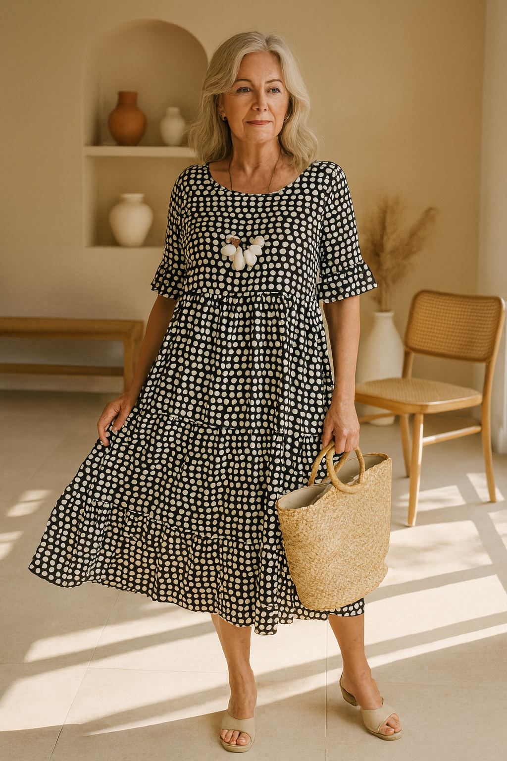 Women's Charming Gingham Tiered Midi Dress