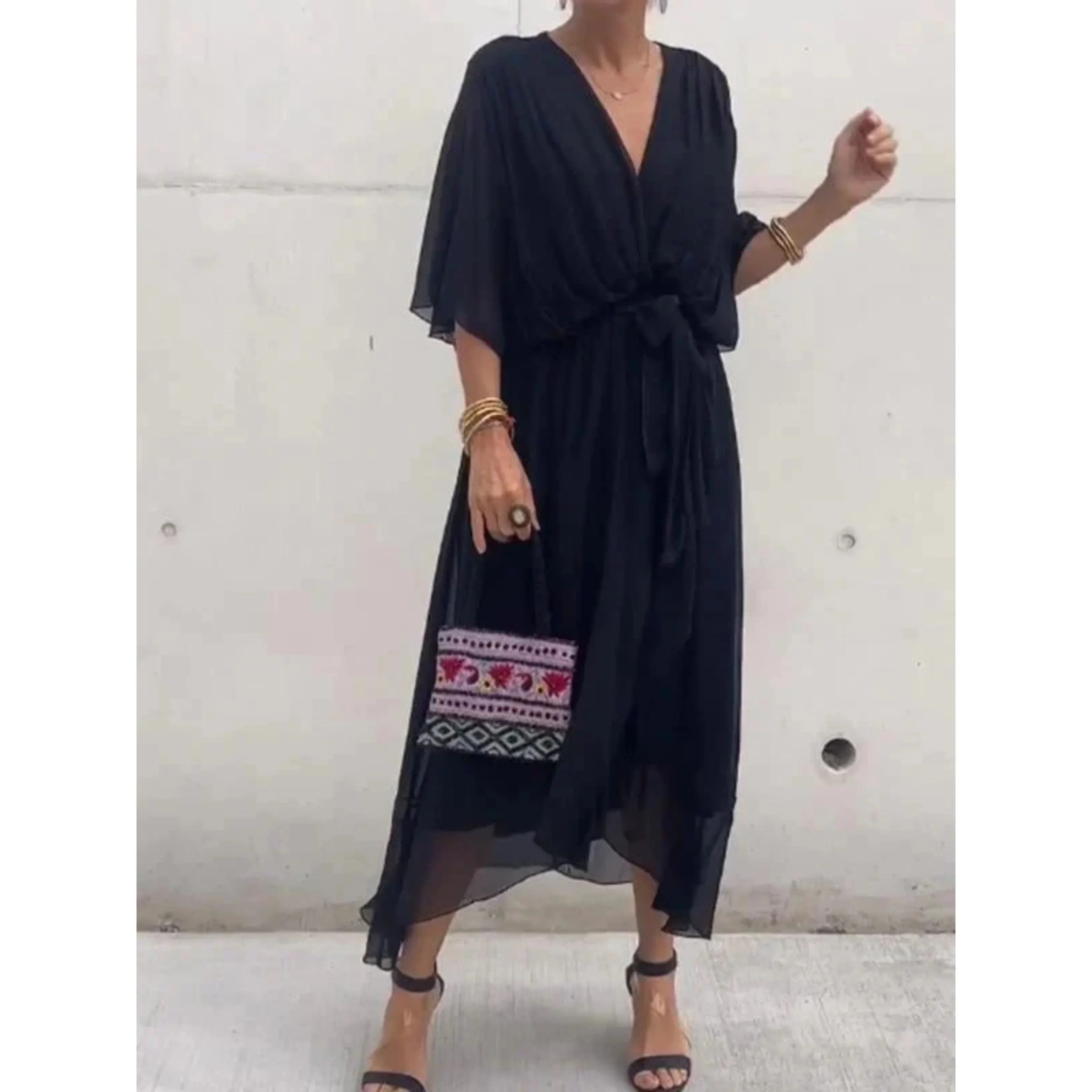 Women's Graceful Wrap-Style Midi Dress