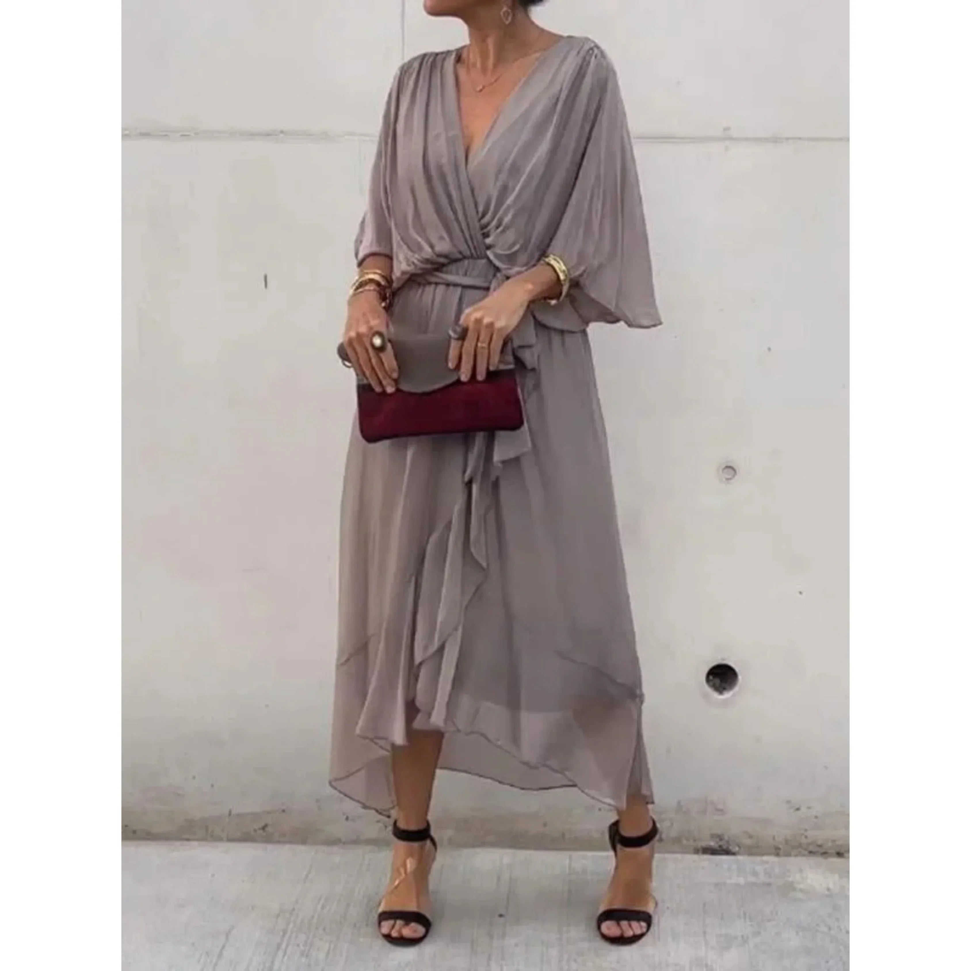 Women's Graceful Wrap-Style Midi Dress