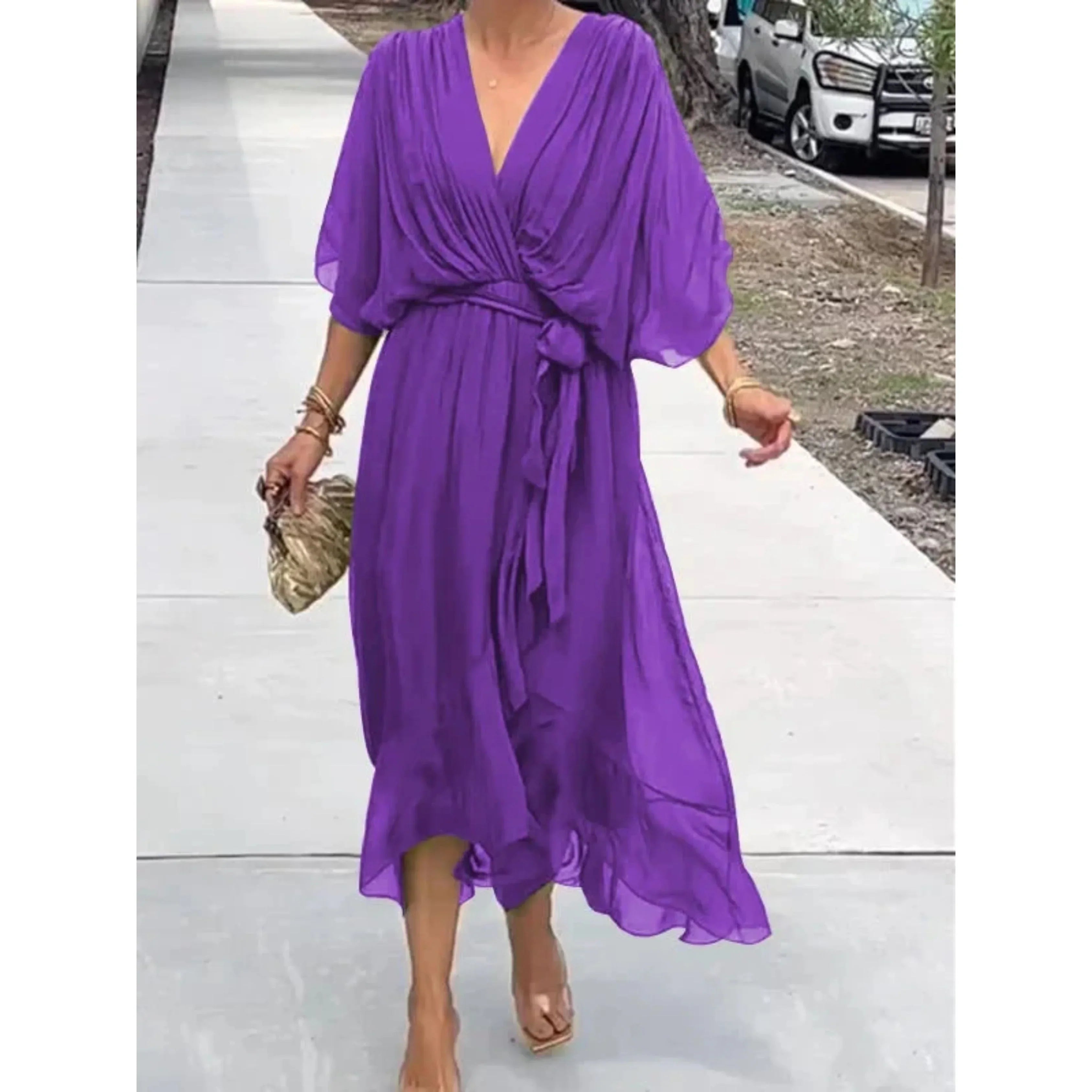 Women's Graceful Wrap-Style Midi Dress