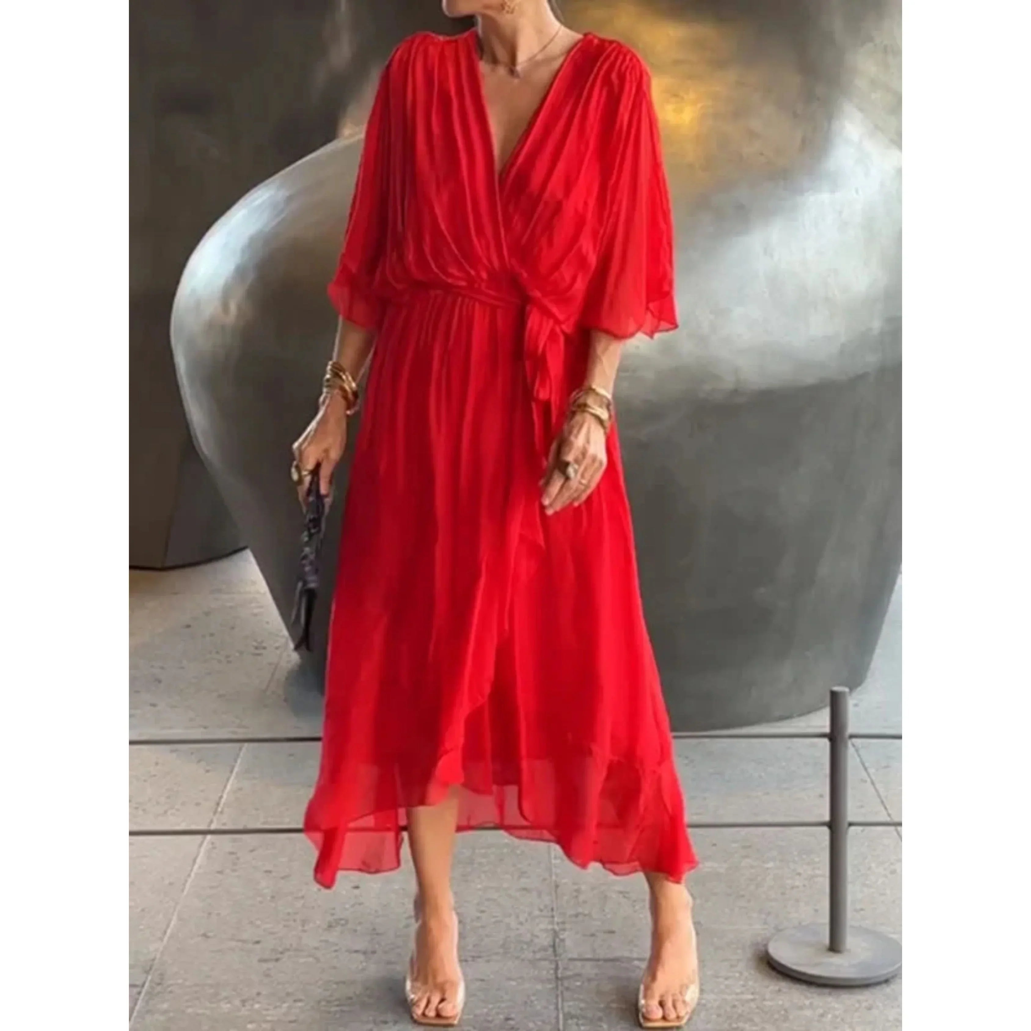 Women's Graceful Wrap-Style Midi Dress