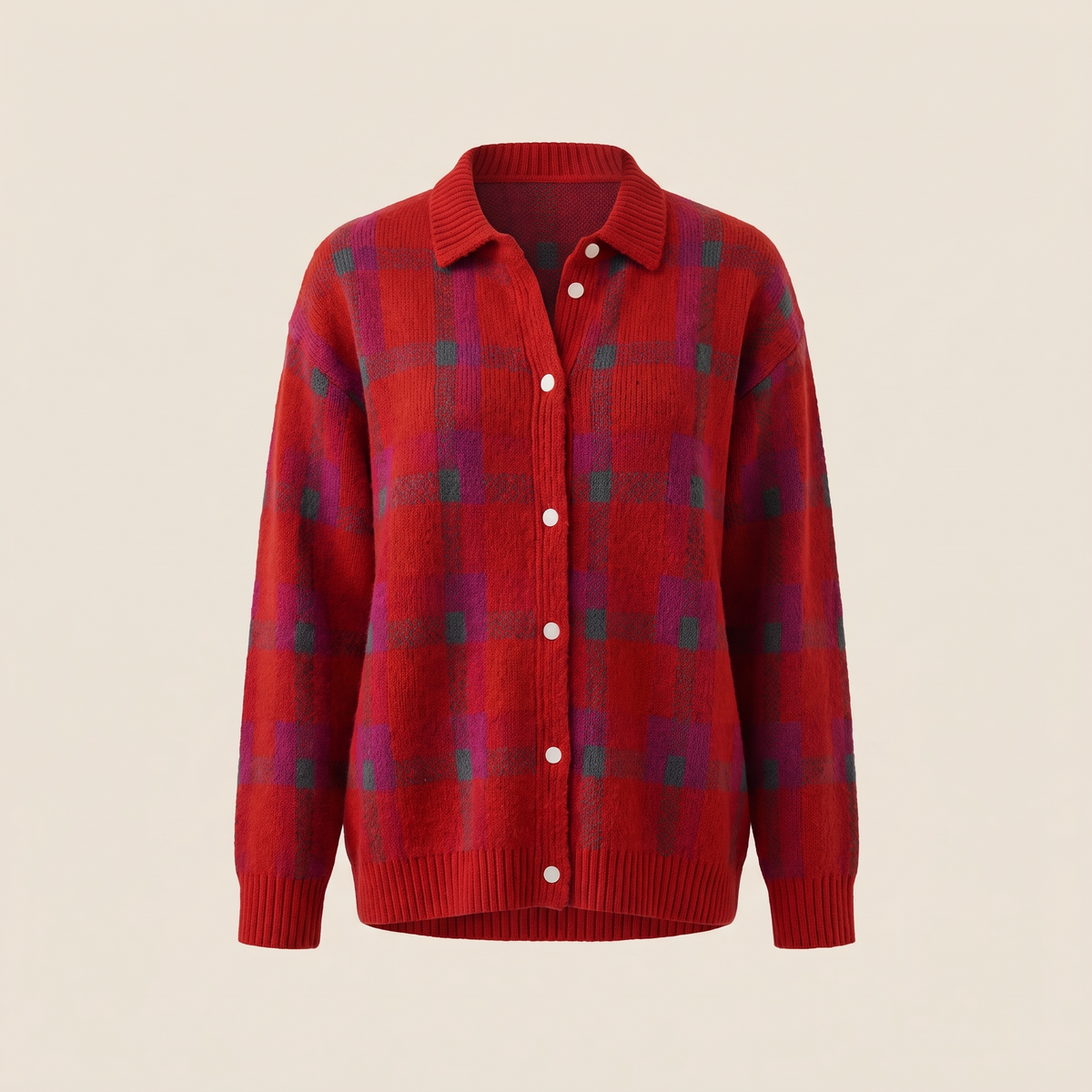Women's Retro Cozy Checkered Knit Sweater