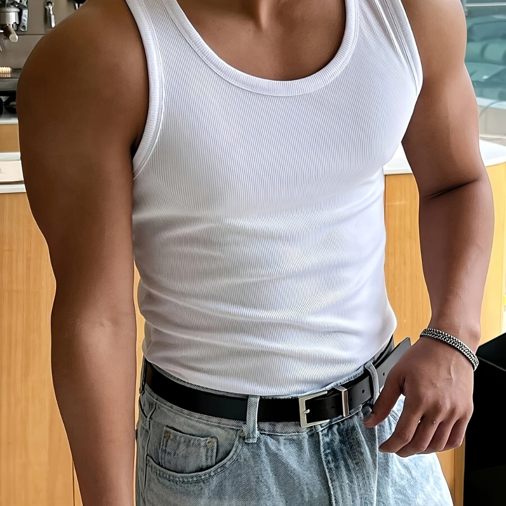 Men’s Ribbed Sleeveless Tank Top for Casual Everyday and Gym Wear