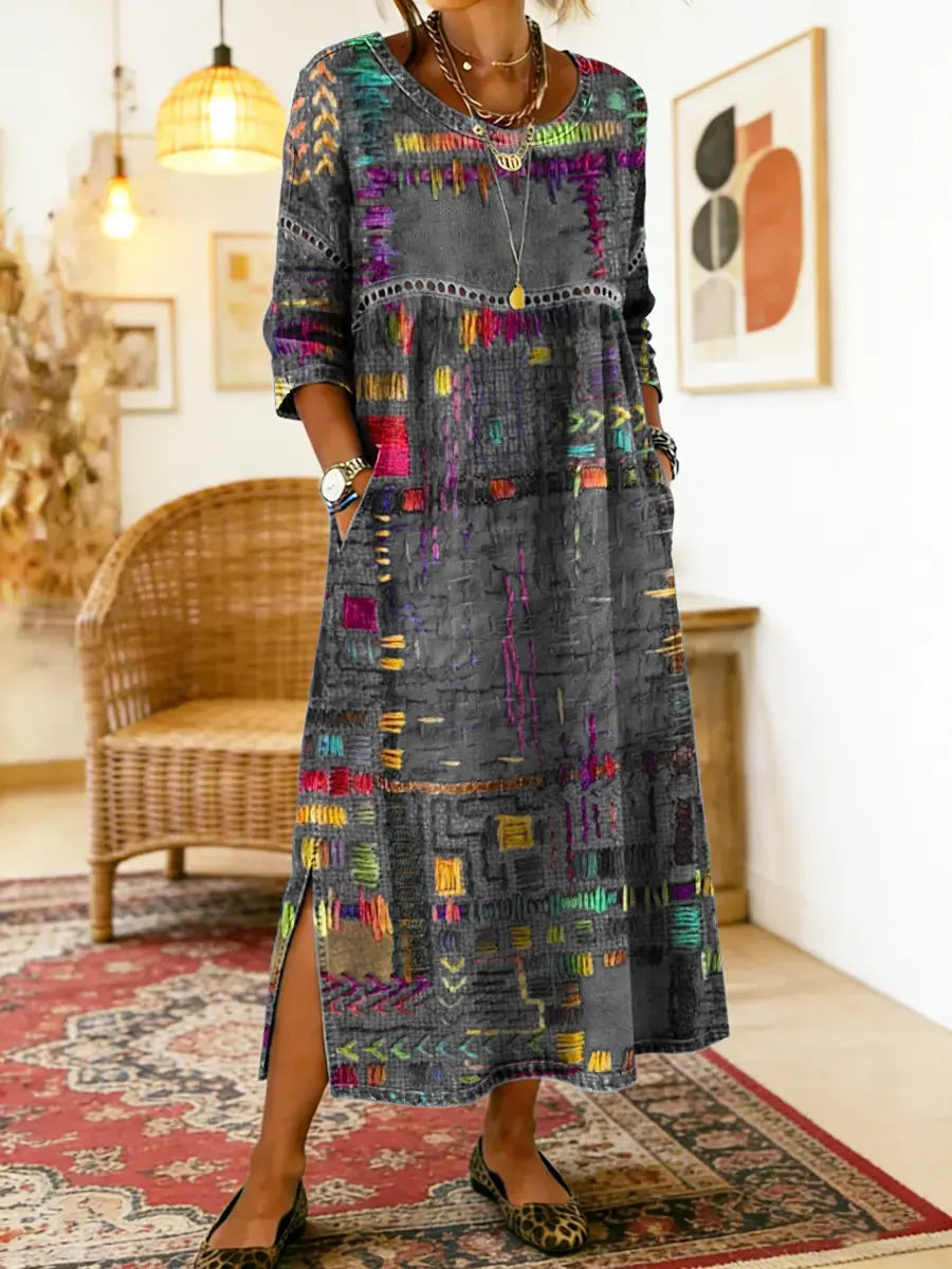 Women's Mosaic Print Side Slit Midi Dress