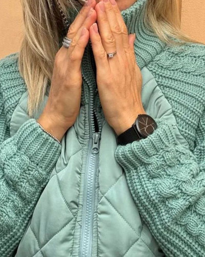 Women's Quilted Jacket with Cable Knit Sleeves