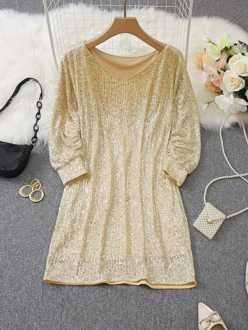 Women’s Sequin Mini Dress with Off-Shoulder Neckline